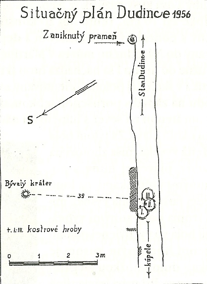 Mapa kostrových hrobov nájdených Gejzom Balašom v roku 1956